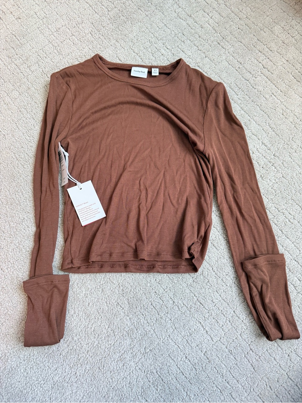 Sunday Best Ribbed Long Sleeve Crop Top - Brown